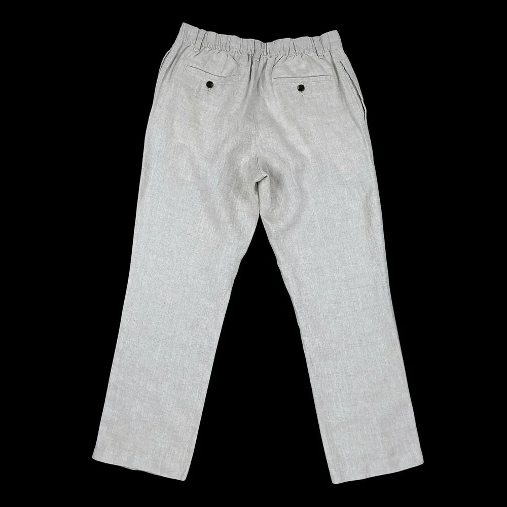 Caribbean Pants Men 34x30 Beige Linen Straight Leg Elastic Waist NWT